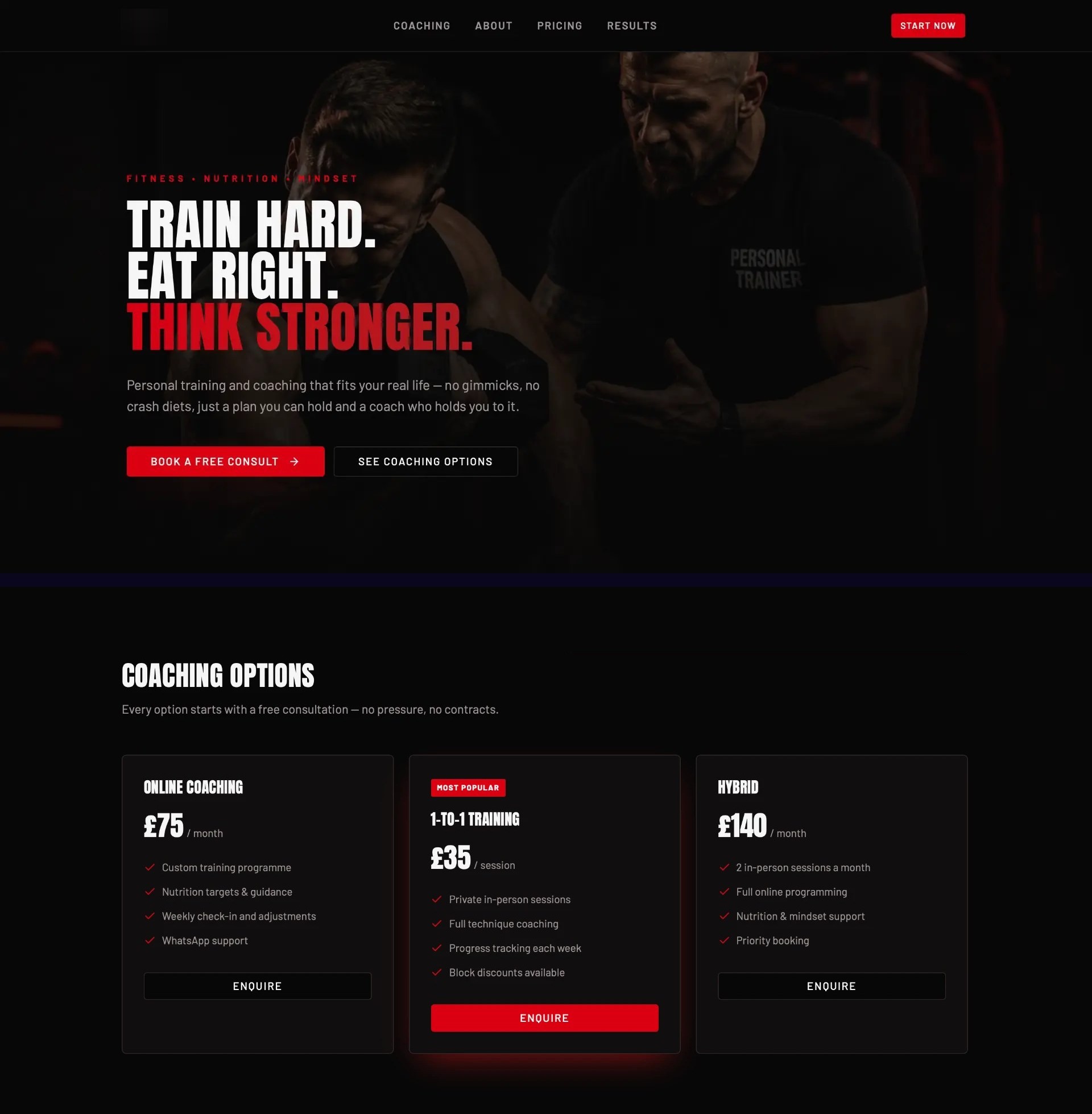 Coaching & PT site — website design by Freedom Mode Collective
